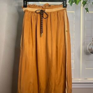 Scotch & Soda Athletic Inspired Stripe Drawstring Midi Skirt Orange XS